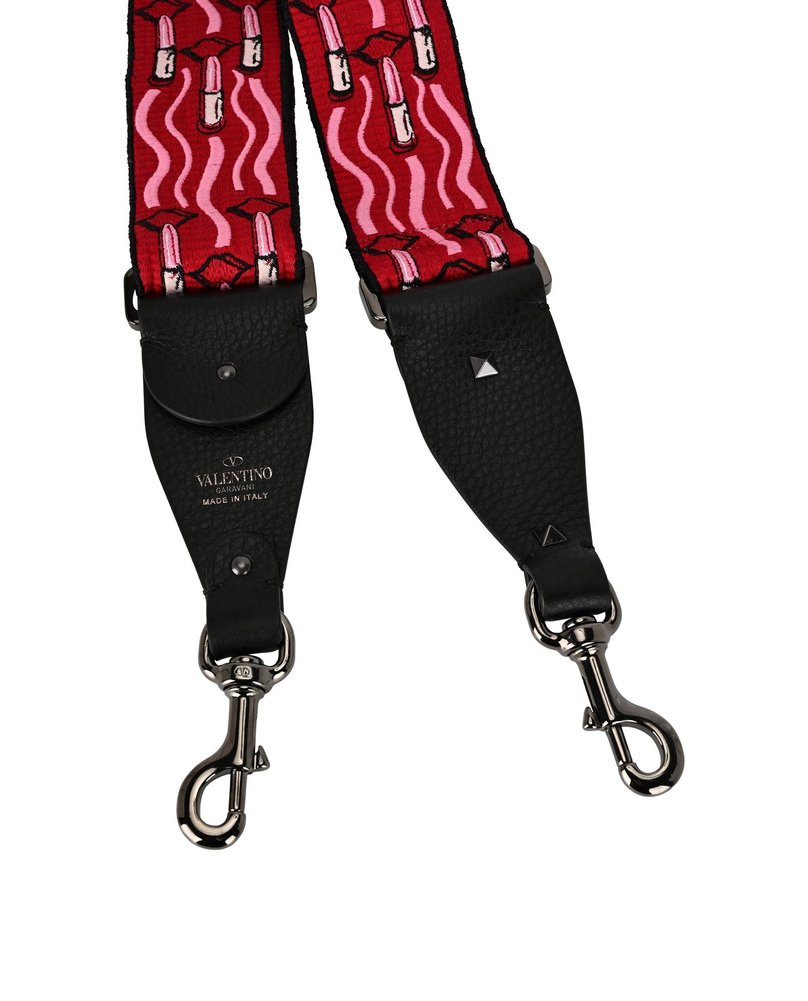 Valentino Lipstick Bag Strap, &pound;210, Accessories, Black/Pink/Red, Canvas/Leather, Other view